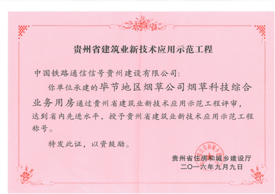 毕节项目获“贵州建筑业十项新技术应用示范工程奖”
